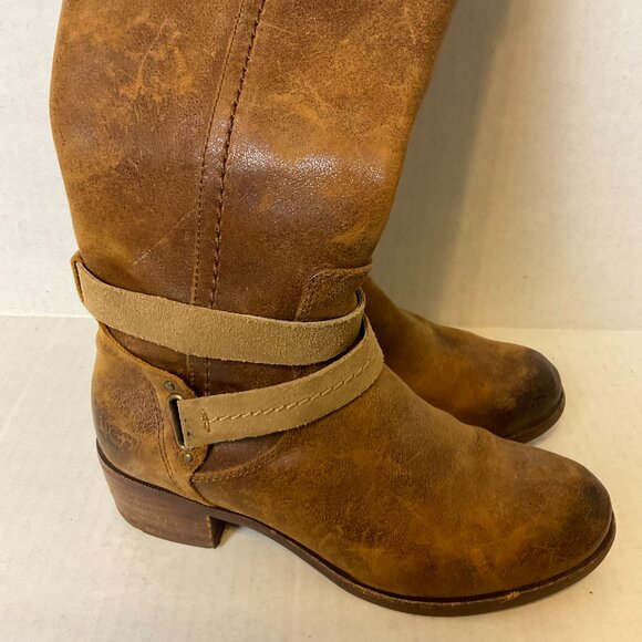 UGG Knee High Leather Boots US 6 Brown Distressed - Picture 12 of 16